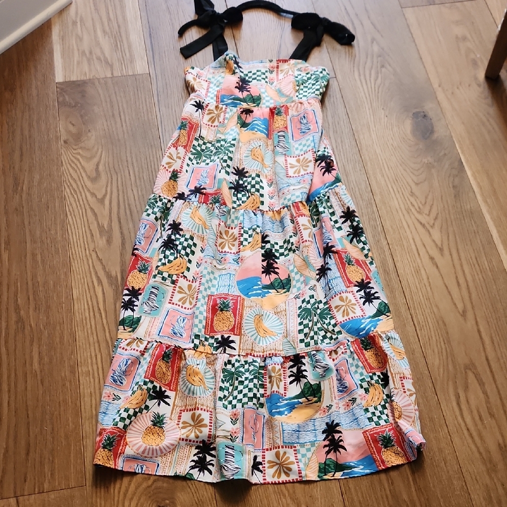 Skies Are Blue Multicolor Tropical Kids Dress